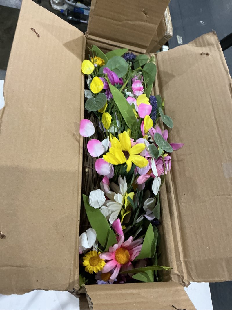Condition photo showing Good Condition for 24 inches spring wreaths for front door spring flower wreaths summer door wreath colorful wildflower wreath with daisy lavender for window indoors outdoor decor