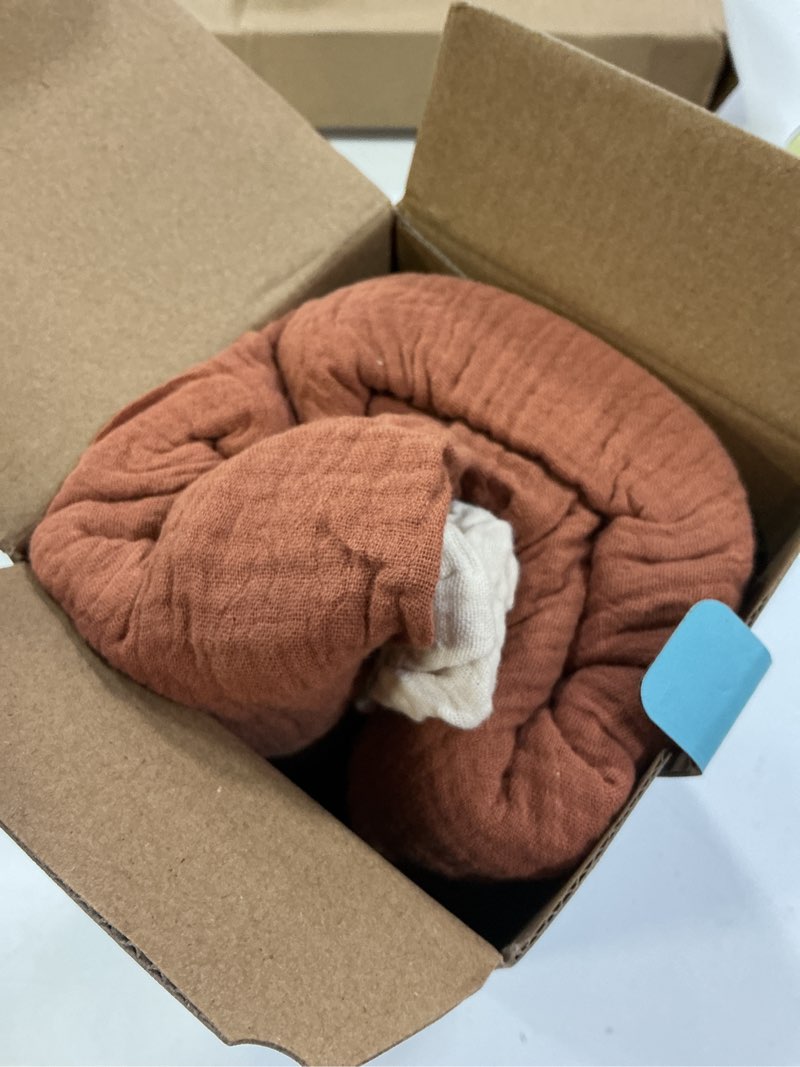 Condition photo showing As Is for muslin baby lounger cover 2 pack, cotton soft breathable infant nest slipcovers, envelope closure, compatible with snuggle me loungers, machine washable, cover only, for boys girls(brown & beige) brown & beige 2 pack