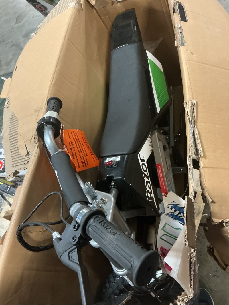 Condition photo showing Good Condition for razor mx350 dirt rocket electric bike for kids ages 8+, 140 lb max weight, blue – 24v battery, up to 14 mph, 30-min ride time on high speed, twist-grip throttle, spoked wheels w/ 12” pneumatic tires