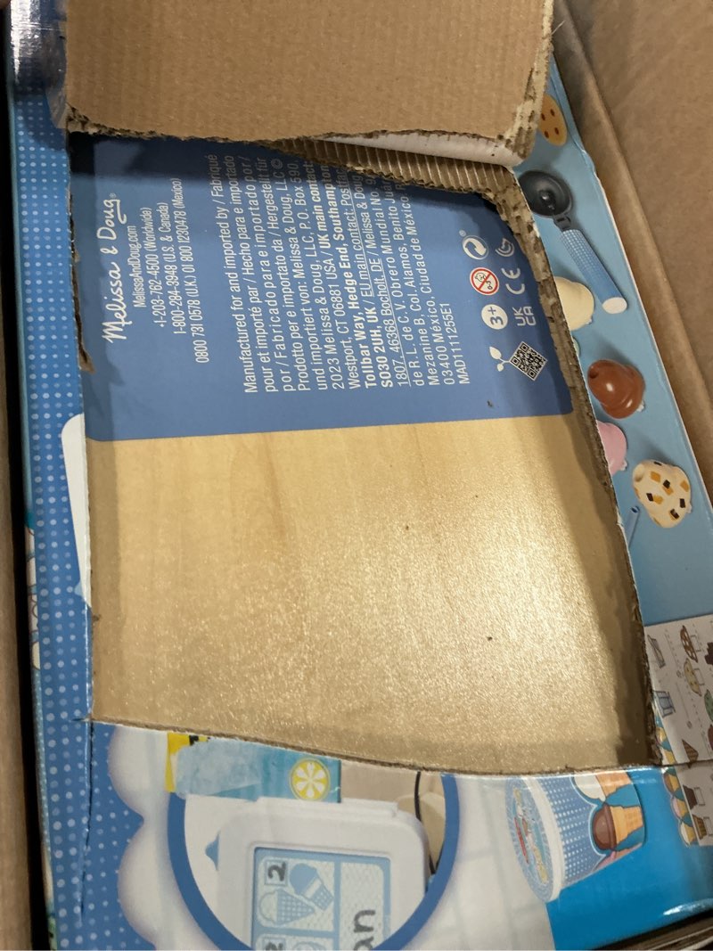Condition photo showing As Is for Melissa & Doug Cool Scoops Ice Creamery, Wooden Ice Cream Shop & Counter with Play Food & Play Kitchen Accessories, Preschool Learning Toys for Girls & Boys 3+ - FSC Certified