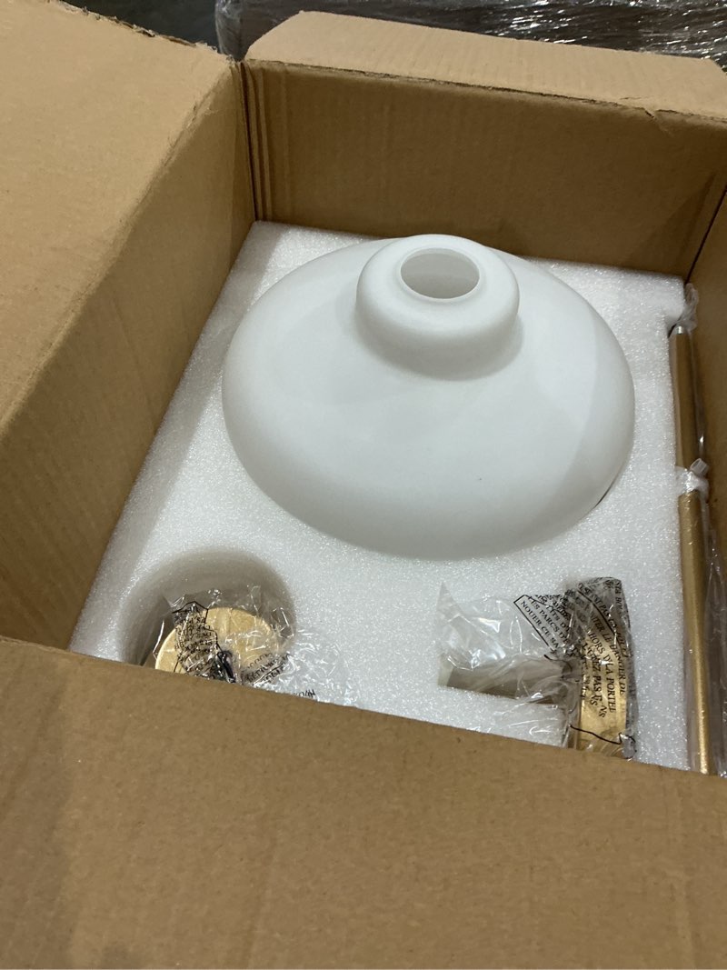 Condition photo showing Good Condition for emak gold pendant lights kitchen island, 10 inch large pendant light with milk glass shade, modern hanging light fixture for kitchen, dining room, pl126-gd-ml gold & milk glass 10 inch - 1 light(1 pcs)