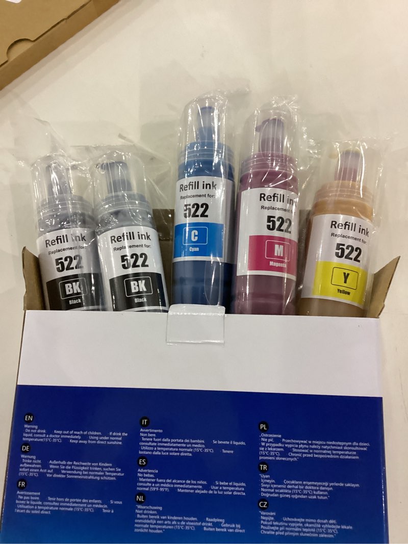 CEEBOO 522 High Capacity (5 Bottles) Refill Ink Bottle Replacement for Epson Compatible 522 Ink Refill Bottles (Not Sublimation Ink) Use for EcoTank 