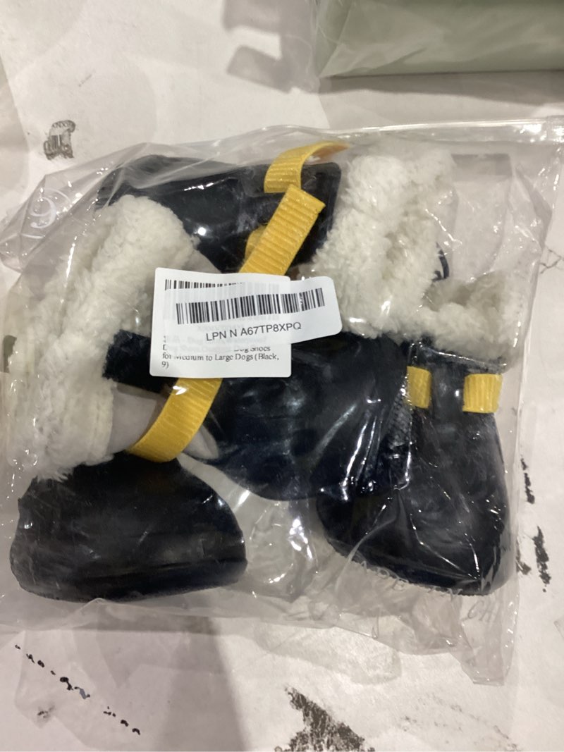 Condition photo showing As Is for Dog Shoes for Small Medium Large Dogs,Winter Dog Snow Boots & Paw Protectors Waterproof for Cold Weather & Hard Floors,Adjustable Anti-Slip Dog Booties with Removable Wool Liner (Black, 9) Black 9