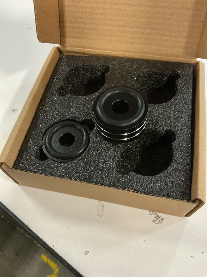 Condition photo showing As Is for troystudio speaker isolation feet,1.6" (4 pcs) aluminum alloy pads for studio monitor pair, turntable isolation base to reduce vibration & resonance, non slip spikes for desktop, home theater 4 pack 1.6'' aluminum