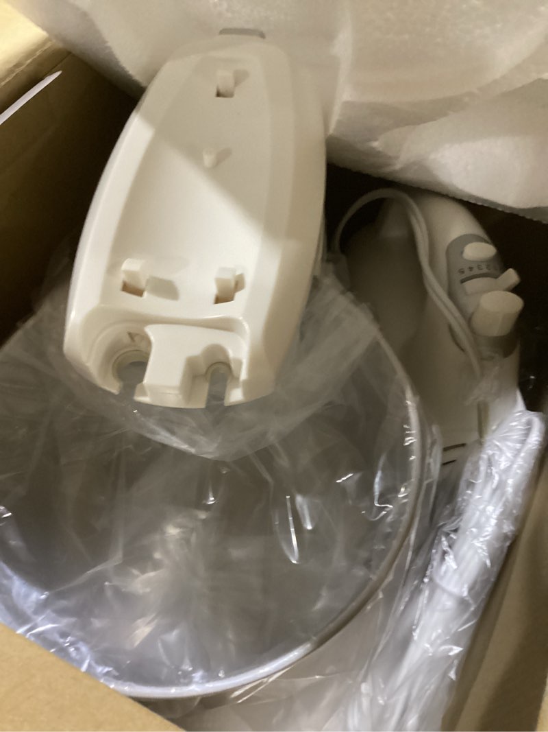 Condition photo showing Good Condition for stand mixer electric kitchen mixer, 3.2 qt auto-rotating bowl & beater tilt-head 2-in-1 standing hand mixer, 250 watt 5-speed with turbo boost household mixer with beaters & dough hooks for baking white