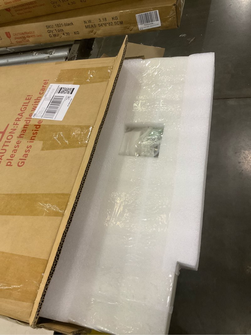 Condition photo showing New/Like New for LED Wall Mirror Irregular Asymmetrical Wall Mirror for Living Room Bathroom Entryway, Modern Decorative Mirror Hanging (Hook Style, 30'' x 18''Walnut Walnut With Led 30"L x 18"W