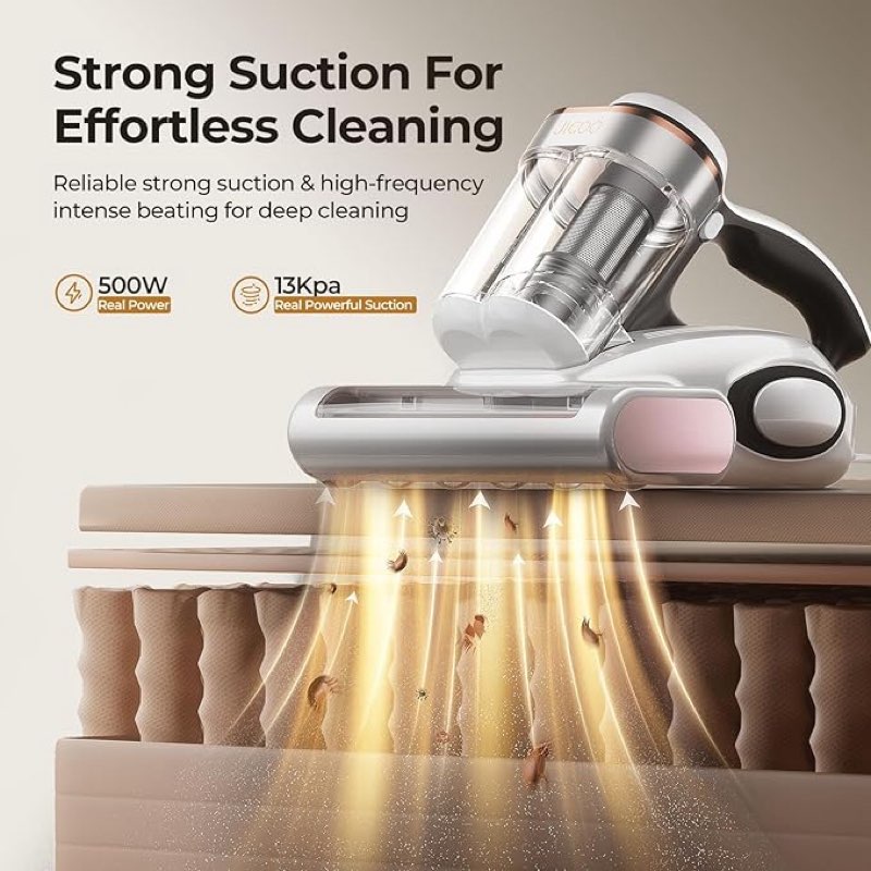 jigoo bed vacuum cleaner with dust sensor, mattress vacuum cleaner with uv & ultrasonic and high heating, 13kpa suction 500w powerful double-cup handheld vacuums (j300, corded)