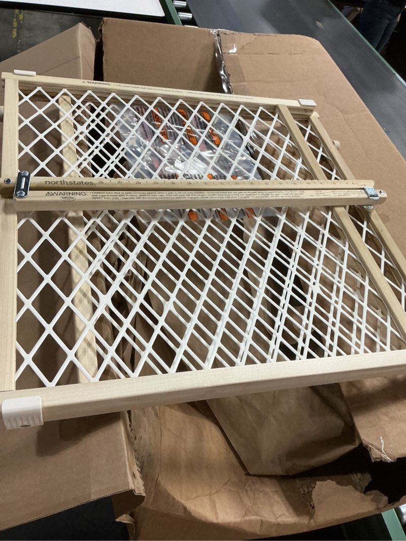Condition photo showing Good Condition for toddleroo by north states - diamond mesh wooden baby gate: pressure mounted baby gate for doorways - adjustable 26.5 to 42 inches wide - 23 inches tall