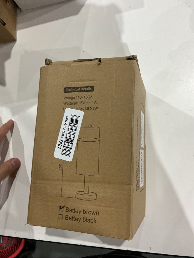 Condition photo showing New/Like New for lalisu cordless table lamp, 3 color dimming portable battery lamp, touch control wood base small bedside lamps for night stands, living room, office(led bulb included) (cordless wood base) beige shade+cordless wood base