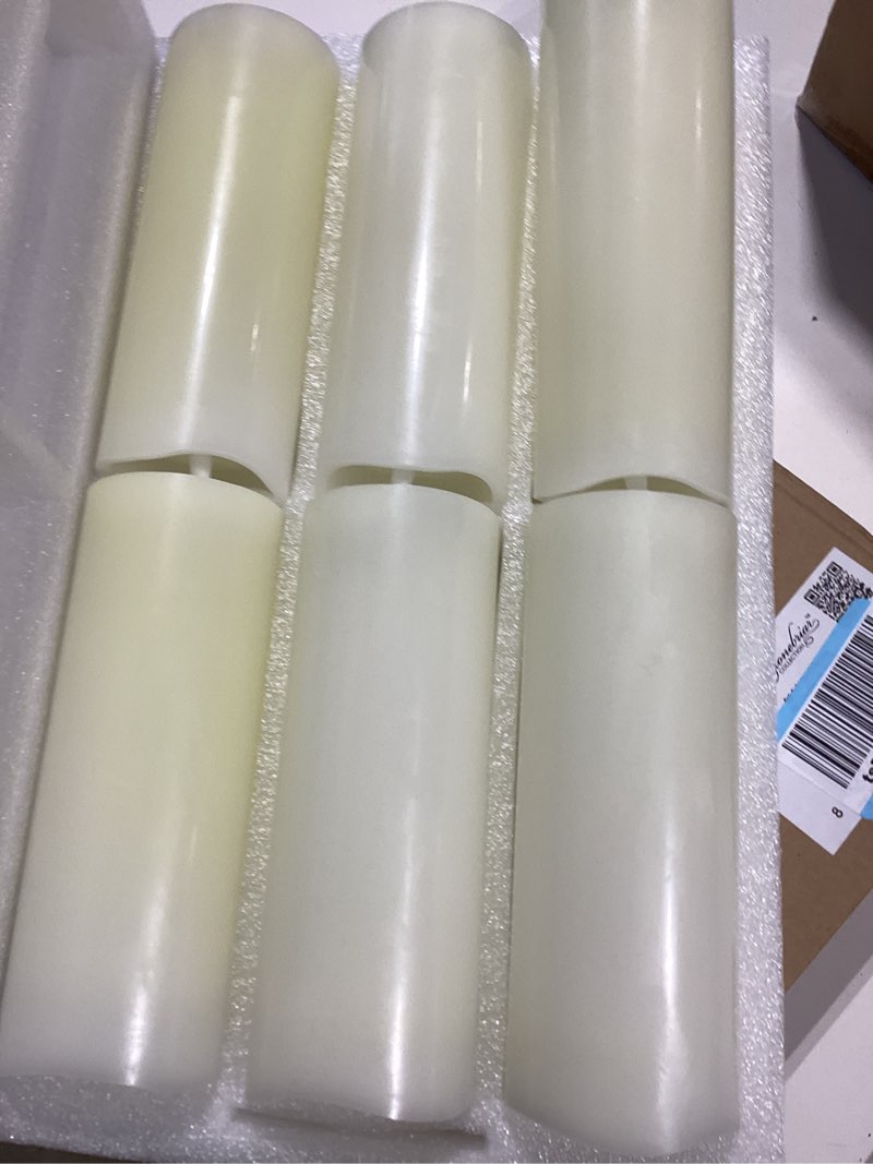 Condition photo showing Good Condition for Stonebriar 6 Count White Real Wax 3x8 Flameless LED Pillar Candles with Remote and Timer 3" x 8" White 6