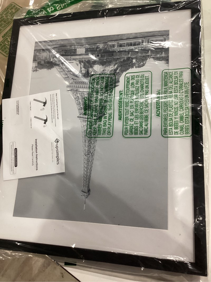 Condition photo showing Good Condition for upsimples 14x17 picture frame, display pictures 11x14 with mat or 14 x 17 without, wall hanging diploma frames, black, 1 pack