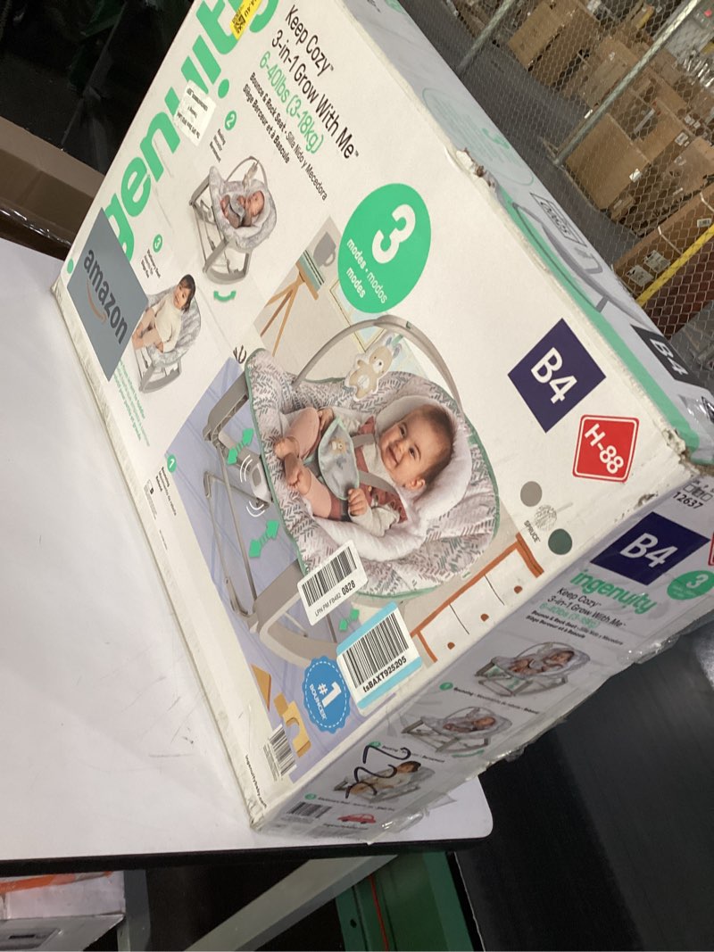 Condition photo showing As Is for Ingenuity Keep Cozy 3-in-1 Grow with Me Vibrating Baby Bouncer Seat & Infant to Toddler Rocker, Vibrations & -Toy Bar, 0-30 Months Up to 40 lbs (Spruce)
