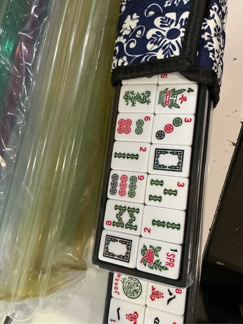 Condition photo showing Good Condition for mose cafolo american mahjong set, blue paisley carrying bag,166 premium white tiles,4 all-in-one color rack/pushers complete mahjong tiles set (ma jong, mah-jongg, majiang) american mahjong with blue paisley bag