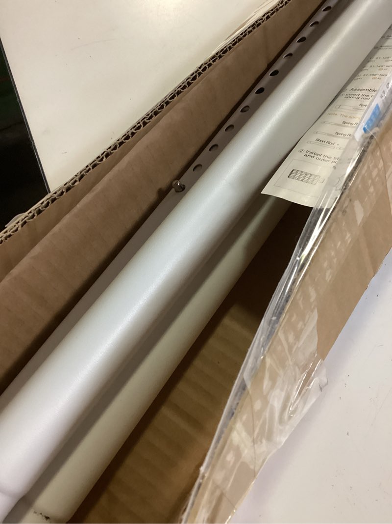 Condition photo showing As Is for Tension Curtain Rod 51-148 Inches, Extra Long Outdoor Curtain Rods for Patio, Shower Curtain Rod No Drilling for Bathroom, Adjustable Spring Tension Rods for Window, Easy to Install, Never Rust, White 51-148 Inches White