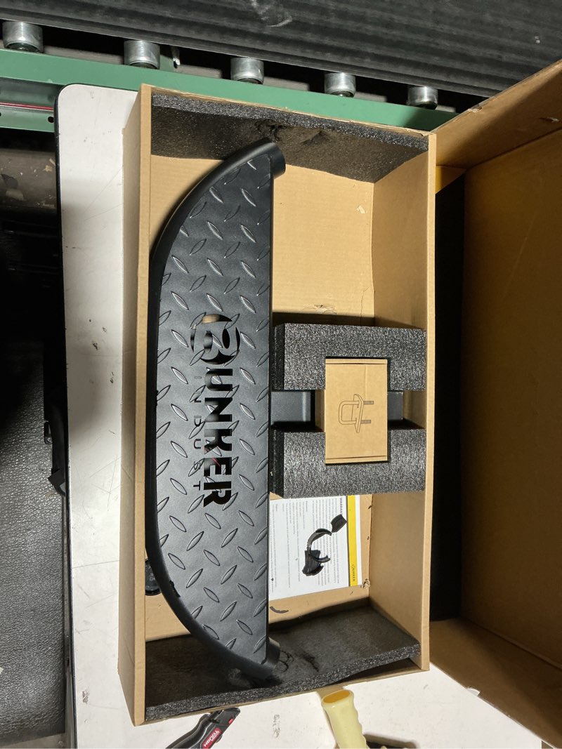 Condition photo showing As Is for BUNKER INDUST Bumper Hitch Step with LED Light Compatible with Pickup Trucks, SUVs, ATVs, Universal 2-Inch Hitch, Anti Slip Hitch Mount Rear Guard Protector black