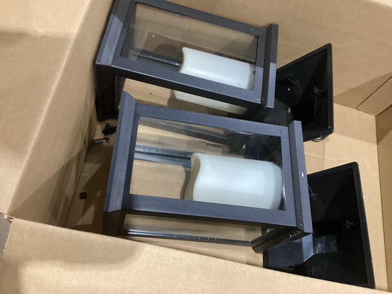 Condition photo showing As Is for lanterns decorative indoor, 2 pack black decorative flameless candle lanterns with timer, vintage 14" waterproof hanging outdoor lanterns, battery operated for porch, patio, wedding decor black-2pcs 2