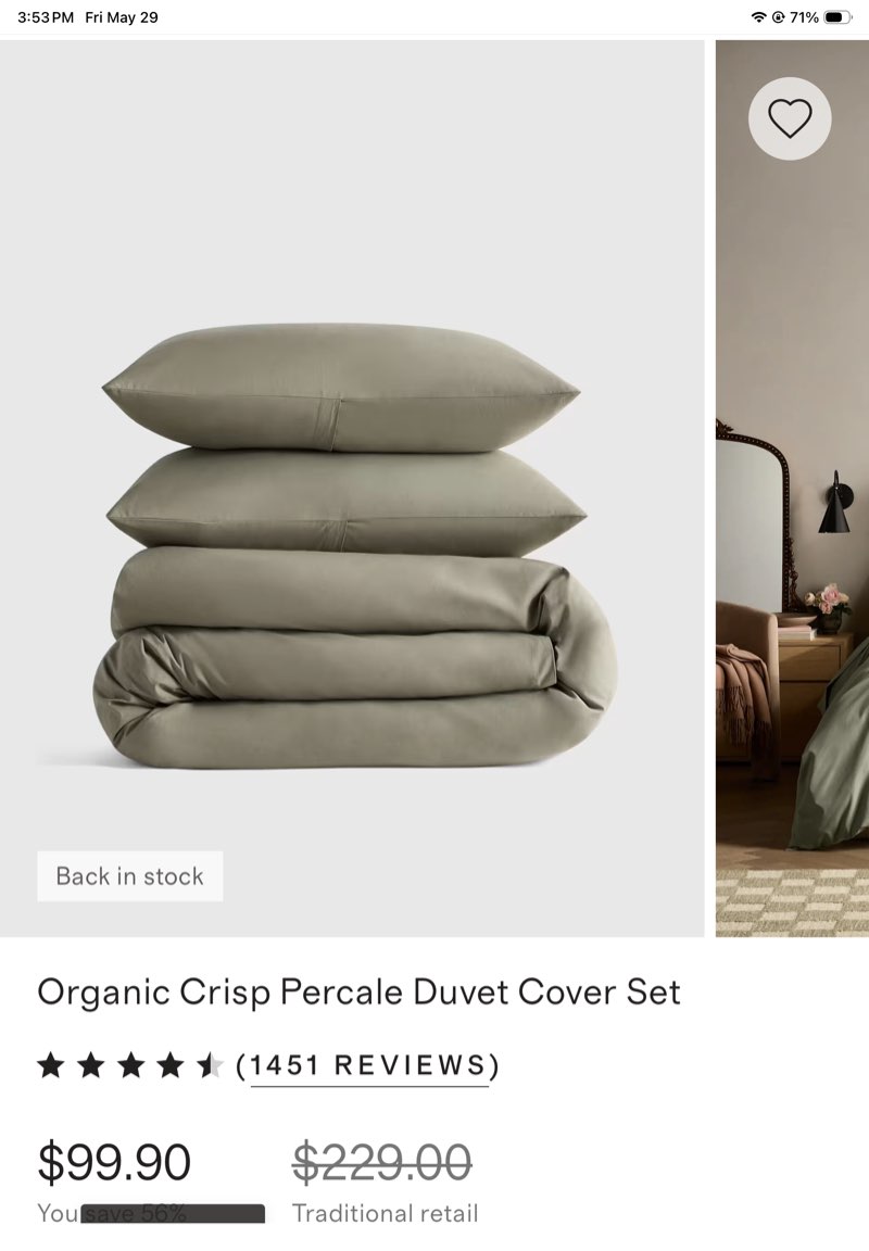 organic crisp percale duvet cover set sage green 