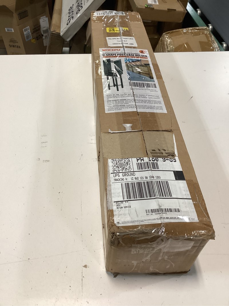 Condition photo showing New/Like New for 2 pack heavy duty stainless steels u-shape 4"x4"(actually 4"x4") wet concrete fence post holder, psot base, for fence, deck railing, pergola wood post bracket anchor (dark grey) 4?x4?(actual 4"x4") 2