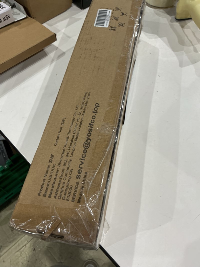 Condition photo showing As Is for curtain rod 32 to 58 inches (2.6-4.8ft), usfook 7/8 inch telescoping splicing curtain rods for windows 20 to 54 inches, silver decorative drapery rods for home with translucent finials 32-58" silver