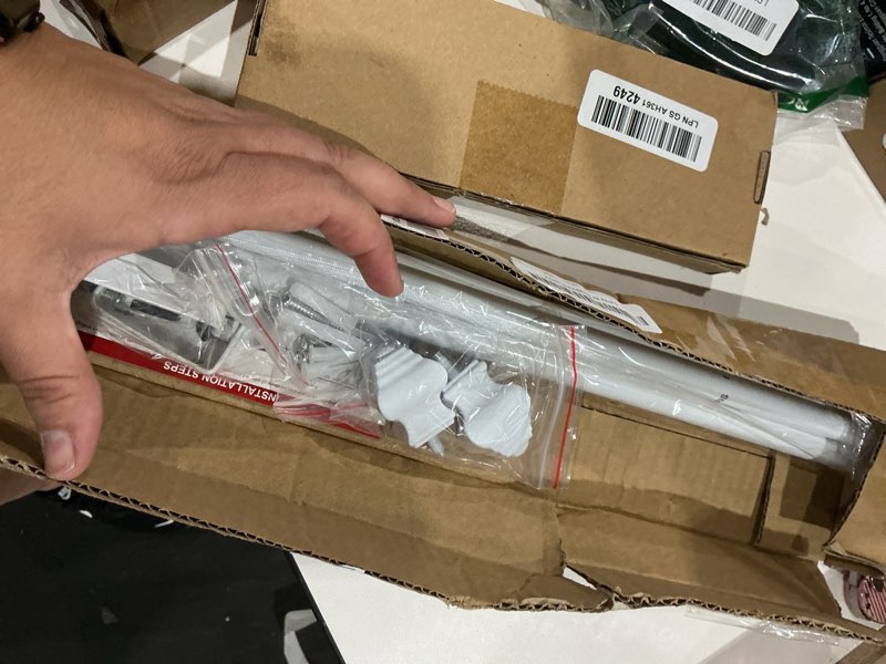 Condition photo showing Good Condition for curtain rods for windows 36-48 inch, 5/8 inch white curtain rod with brackets adjustable by splicing for bedroom kitchen study living room white 36"-47"