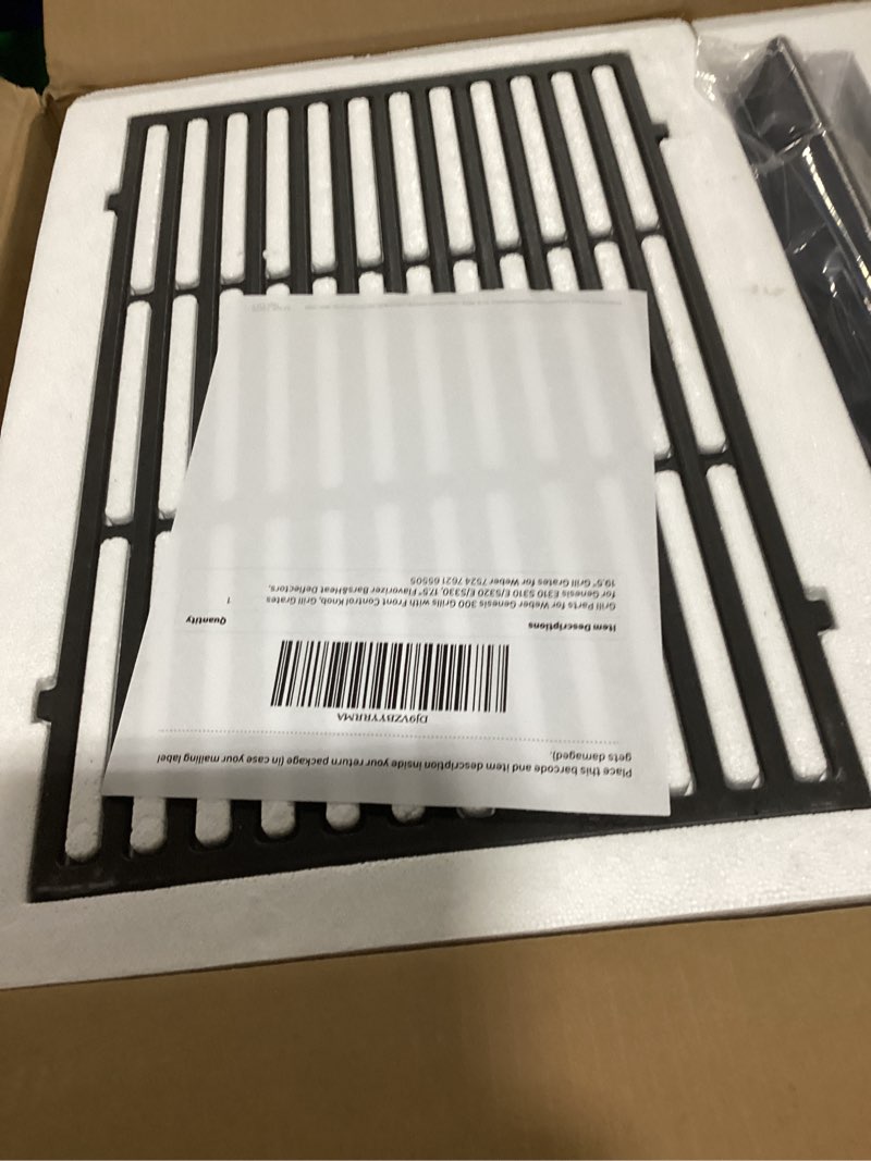 Condition photo showing As Is for grill parts for weber genesis 300 grills with front control knob, grill grates for genesis e310 s310 e/s320 e/s330, 17.5" flavorizer bars&heat deflectors, 19.5" grill grates for weber 7524 7621 65505 cast iron 7524 7621 7622