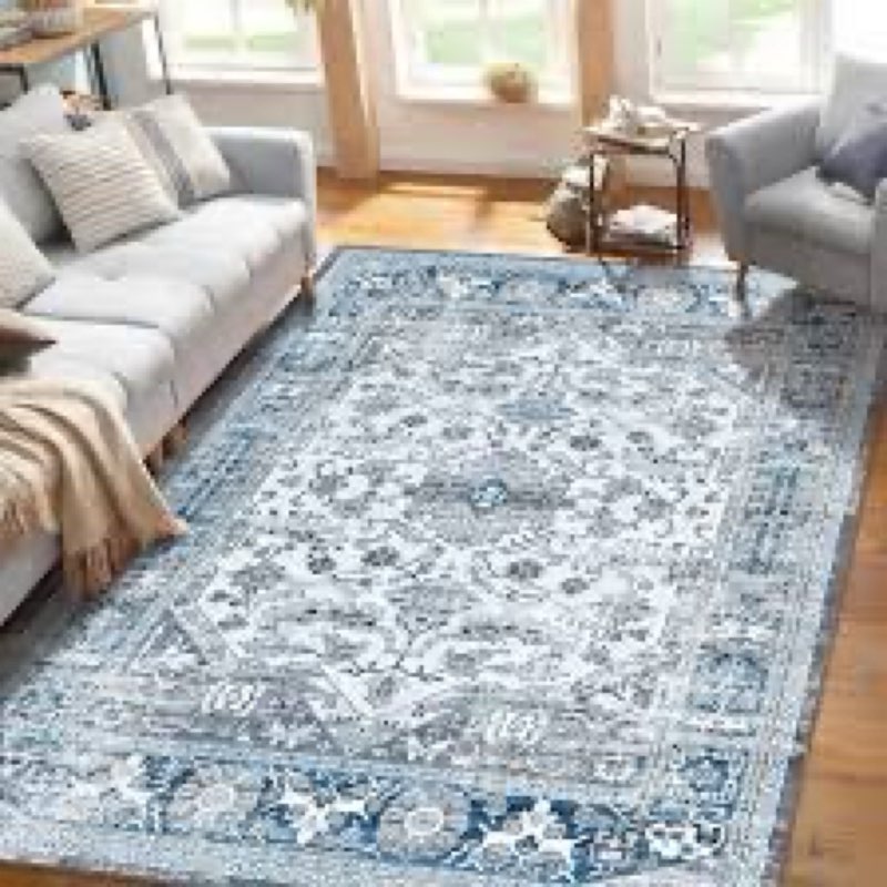 Farmhouse 9x12 Area Rugs for Living Room, Machine Washable Non Slip Carpet, Large Vintage Floral Aes