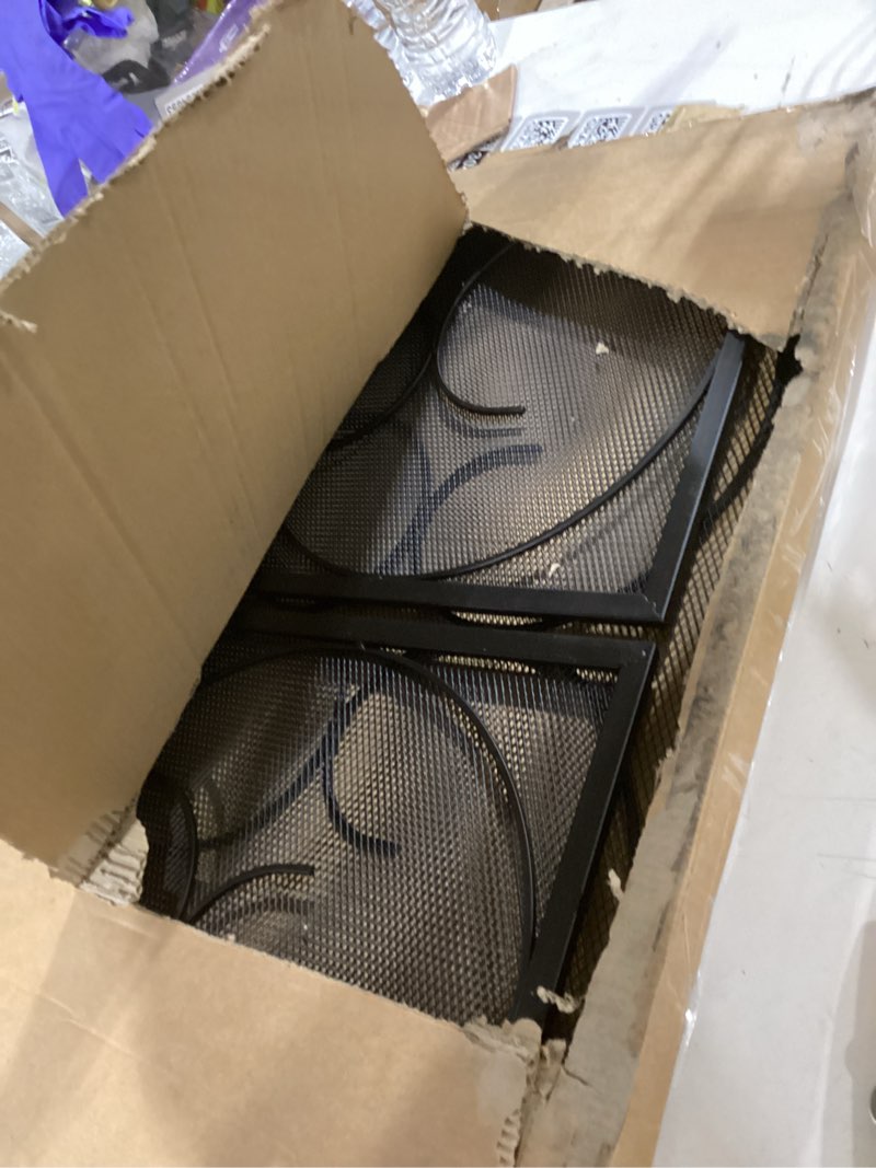 Condition photo showing Good Condition for FEED GARDEN 3 Panel Fireplace Screen Wrought Iron 48" W x 29" H Foldable Heavy Duty Fire Spark Guard Cover with Metal Decorative Mesh for Living Room, Home Decor Indoor, Black