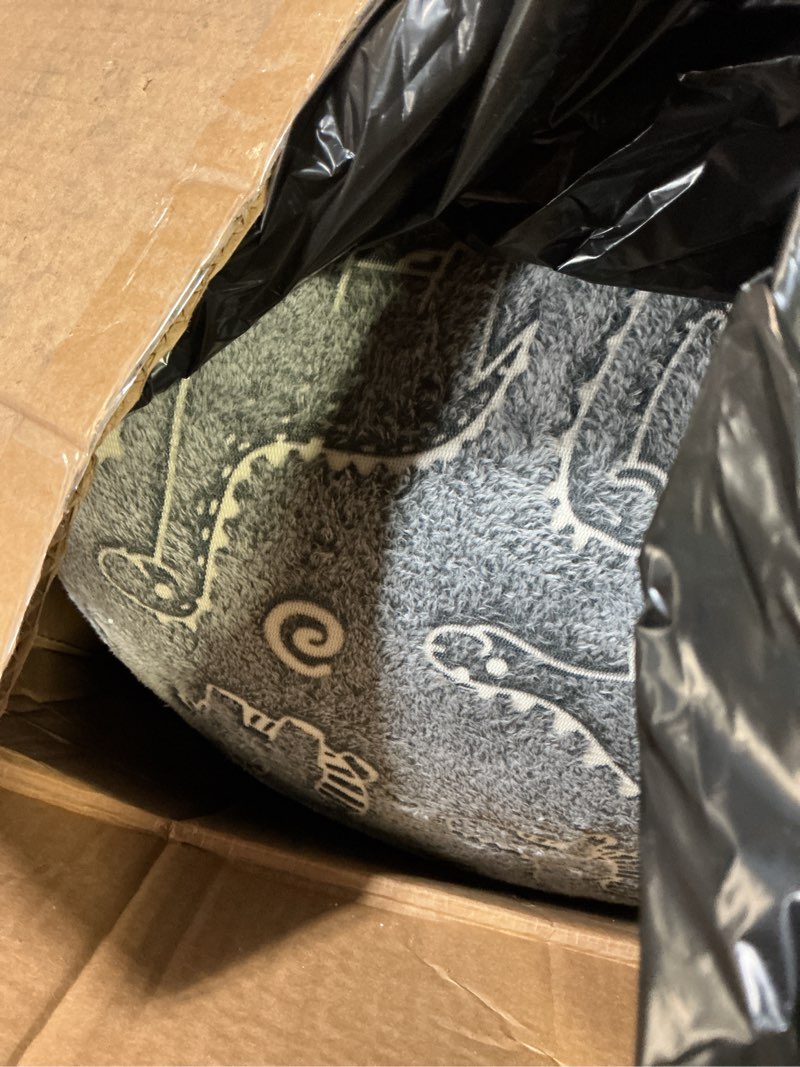 Condition photo showing Good Condition for kids bean bag chair turn into beanbag bed, dinosaur toddler bean chair for girl boy sleeping, lazy children bean bags with filler, convertible child floor mattress, grey dino glowing grey dinosaur 29.5"dx29.5"wx18.5"h