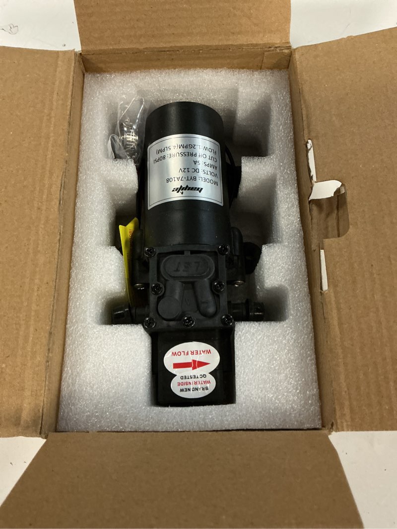 Condition photo showing Good Condition for bayite 12v dc water transfer pump with 2 hose clamps 12 volt diaphragm pump self priming sprayer pump with pressure switch 4.5 l/min 1.2 gpm 80 psi for weed atv marine boat