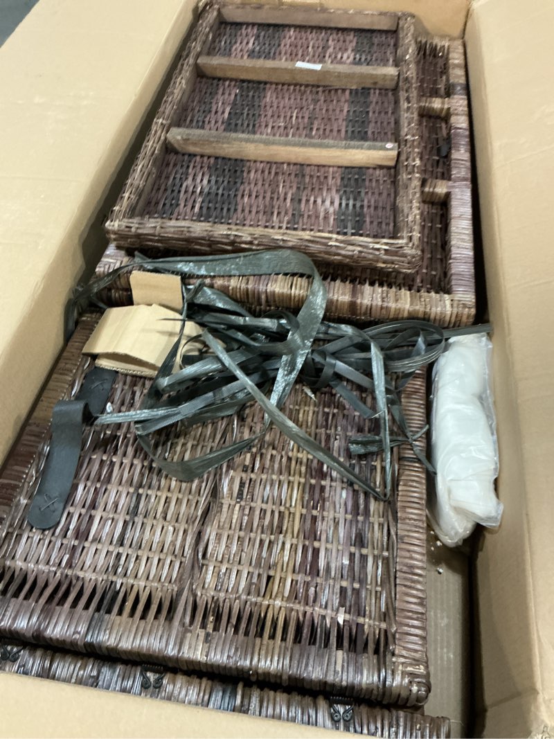 Condition photo showing As Is for happimess hpm9004a michael wicker storage trunk collapsible for flat storage, rattan-sarang buaya, coastal for office, dorm room, bedroom, dining room, 35", brown