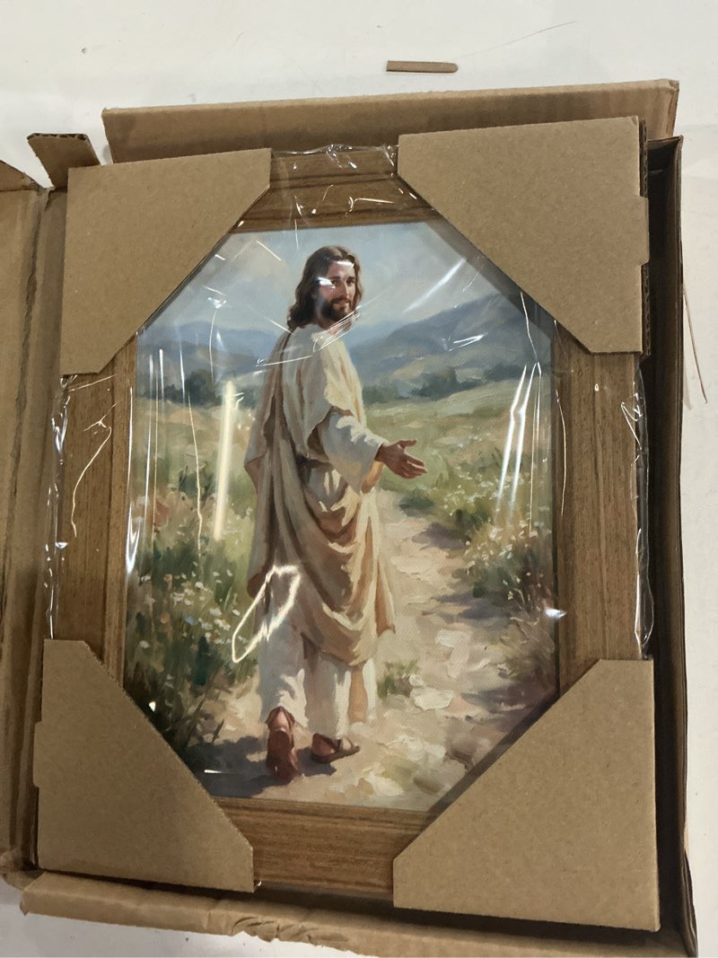 Condition photo showing New/Like New for jesus walking path wall art christian poster religious canvas wall decor follow christ pictures jesus portrait prints catholic art painting for living room prayer room 8x10 inch framed walking art 10"l x 8"w