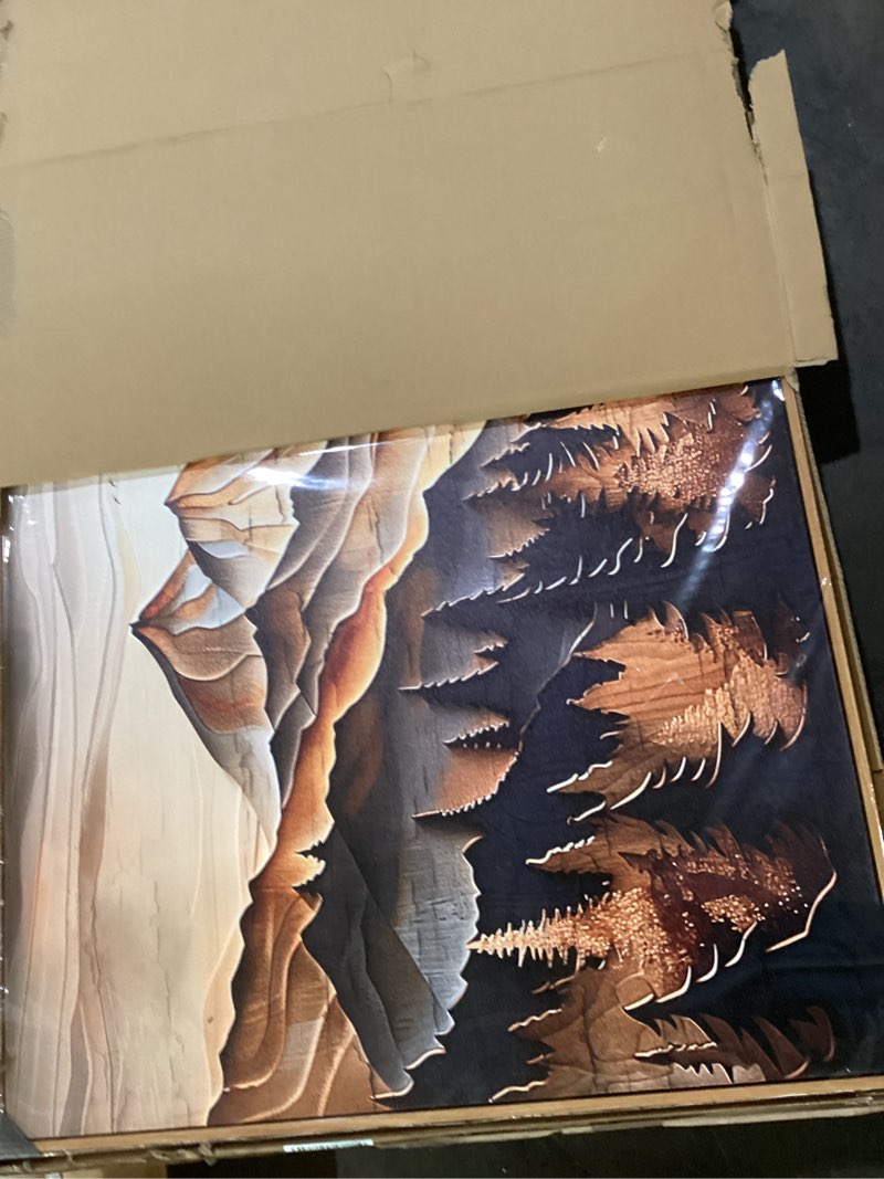 Condition photo showing Good Condition for wood farmed canvas wall art for living room large wall decor for office bedroom decorations mountain landscape pictures abstract painting artwork room wall mural aesthetic home decor 32x72 in 72"l x 32"w abstract mountain range wood frame