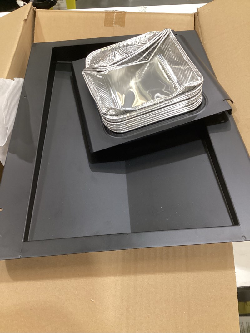 Condition photo showing As Is for uniflasy grease cup/drip catcher pan for chargriller 5050, 5650, 5072 gas & charcoal grill, with 15 pack aluminum foil drip pan, grease tray liner, grill drip pan replacement