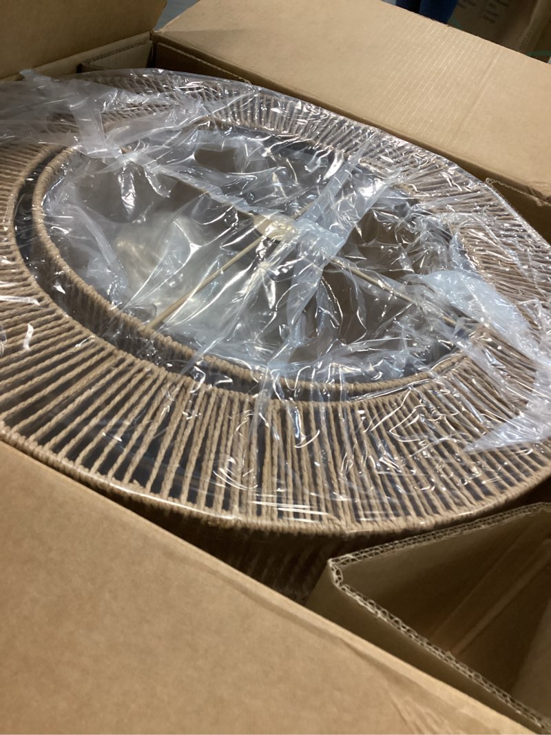 Condition photo showing Good Condition for 17.7" Boho Rattan Farmhouse Chandeliers for Dining Room,4-Light Hand-Woven Rustic Drum Chandelier Wicker Pendant Light Fixture for Kitchen Island,Bedroom,Living Room,Entryway Foyer 4-Light (D)17.7 in