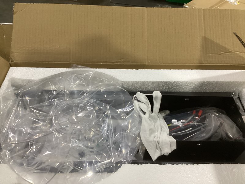Condition photo showing As Is for geadi modern ceiling fan with light,dimmable flush mount ceiling fans with lights and remote,35.4" black led fandelier,low profile ceiling fan for bedroom,kitchen?6-speed,timing,3000-6000k? 35.4in