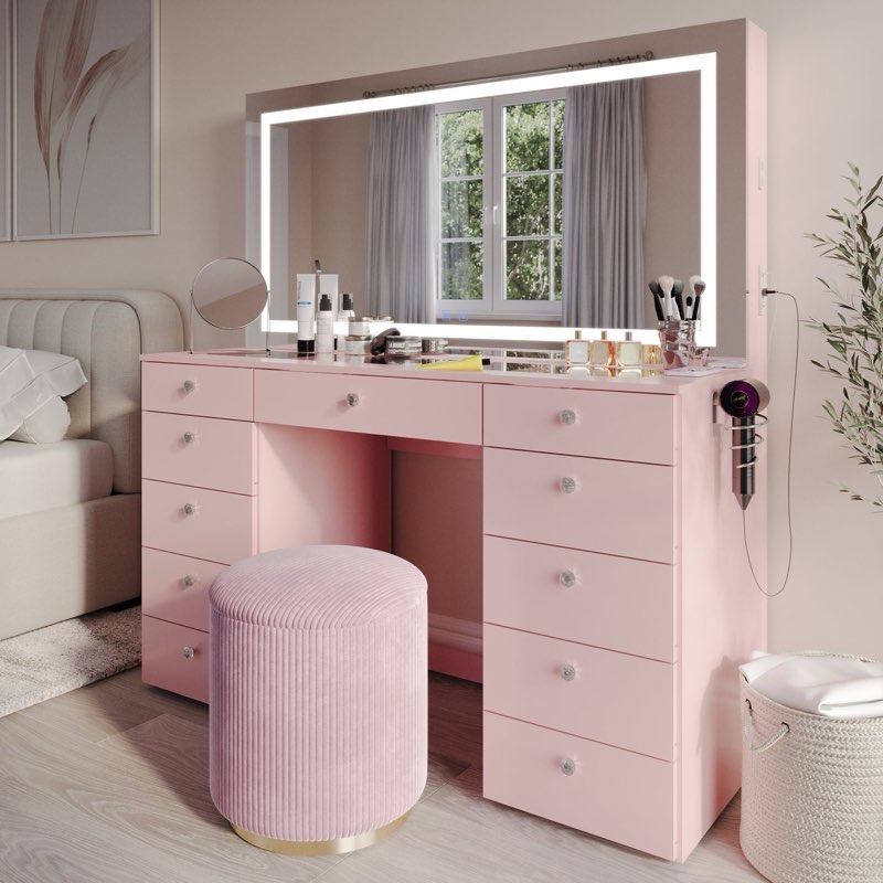 ( incomplete)Lydia Extra-Large Makeup Vanity With Bluetooth Speakers And LED Mirror