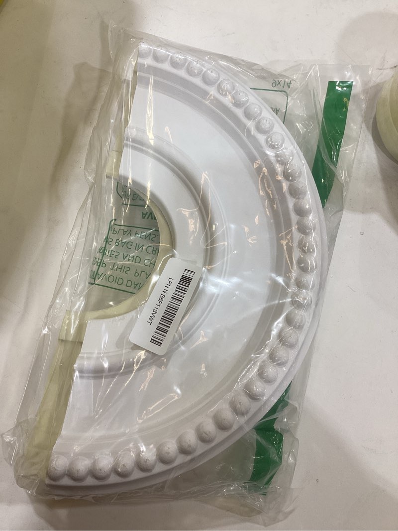 Condition photo showing Good Condition for Ceiling Medallion White PU Round Split Medallion Design 315mm Outer 100mm Inner Diameter Decorative Cover Plate for Replacement Canopies Home Chandelier Fans