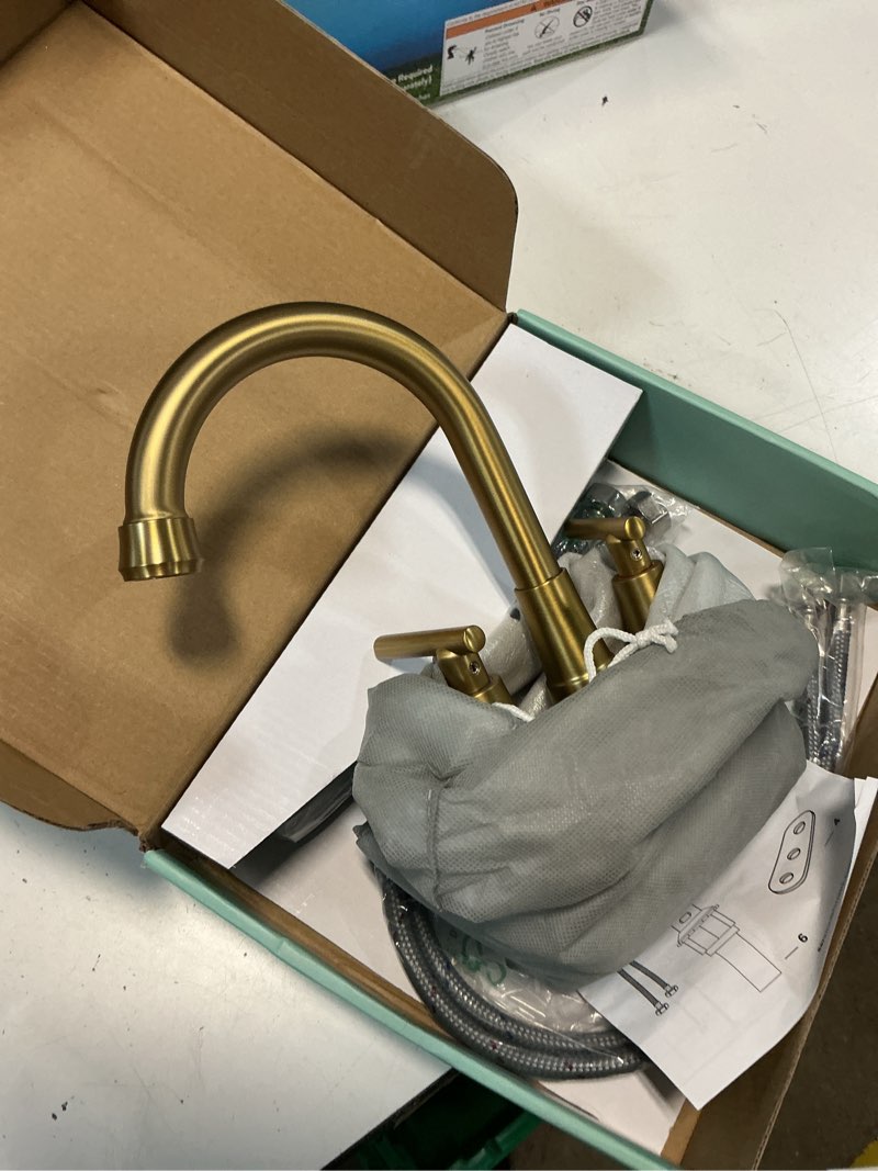 Condition photo showing Good Condition for tvofek 4 inch centerset bathroom faucet 2 or 3 hole with pop up drain and cupc hose  2-handle brushed gold vanity faucets for restroom rv bar