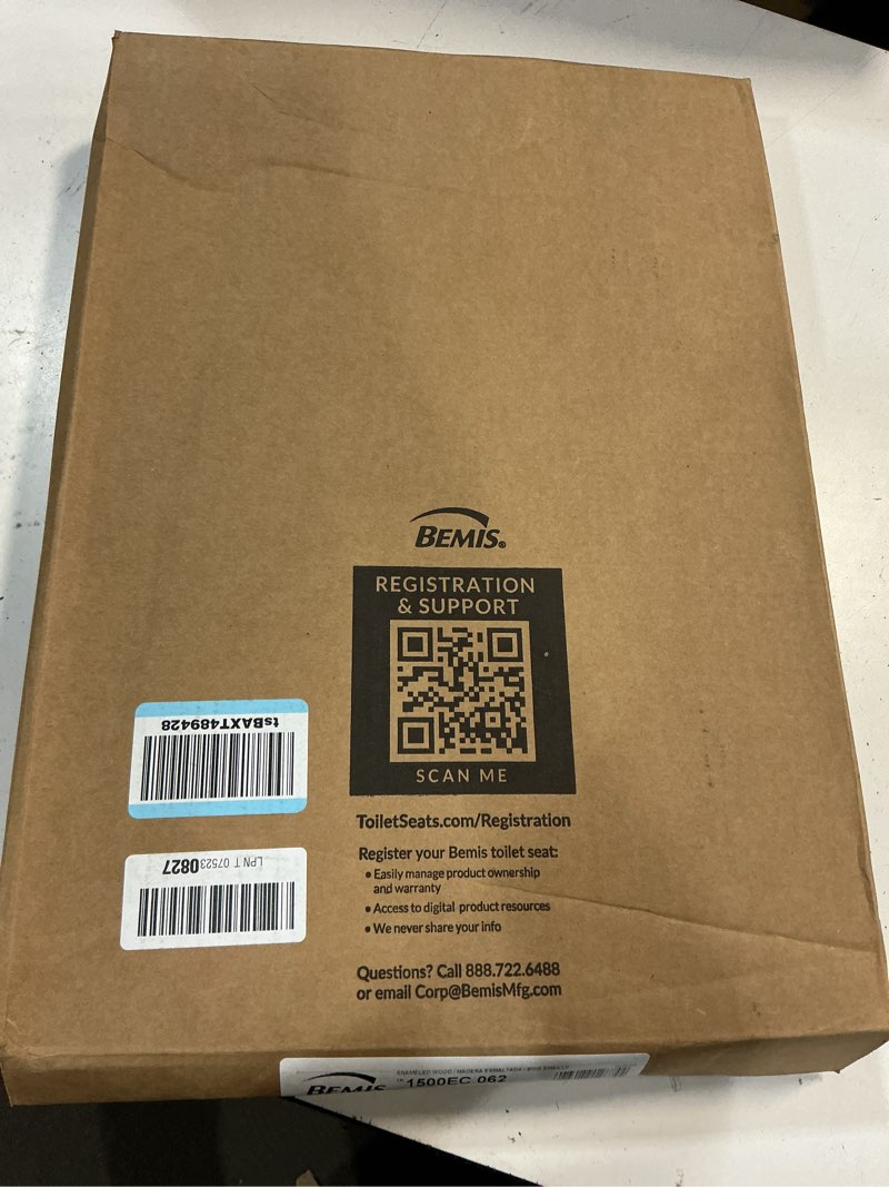 Condition photo showing New/Like New for bemis 1500ec durable wood toilet seat with easy clean hinges, made in usa, elongated, ice grey elongated 1-pack elongated