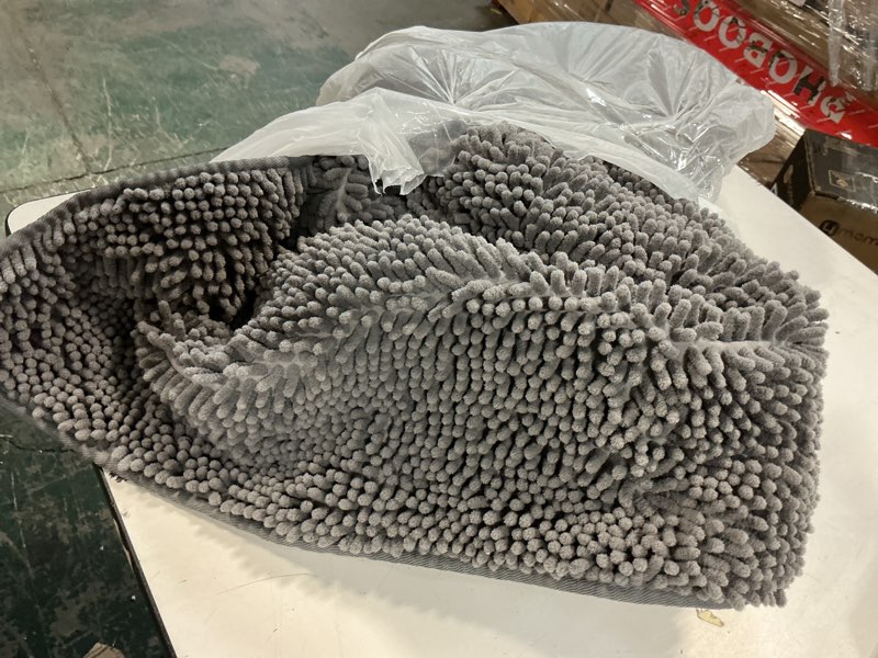 Condition photo showing As Is for LOCHAS Luxury Bathroom Rug Shaggy Bath Mat 24 x 80 Inch, Washable Non Slip Bath Rugs for Bathroom Shower, Soft Plush Chenille Absorbent Carpets Mats, Grey Grey 2' x 6'8" (24''x80'')