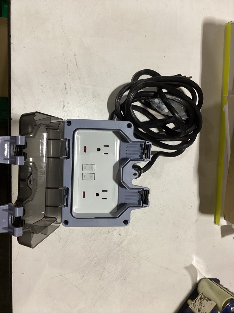 Condition photo showing Good Condition for outdoor power outlet,outdoor extension cord waterproof double wall outlet extender with on-off switch and indicator light?exterior electric external power outlet,outside outlet (9.8ft)