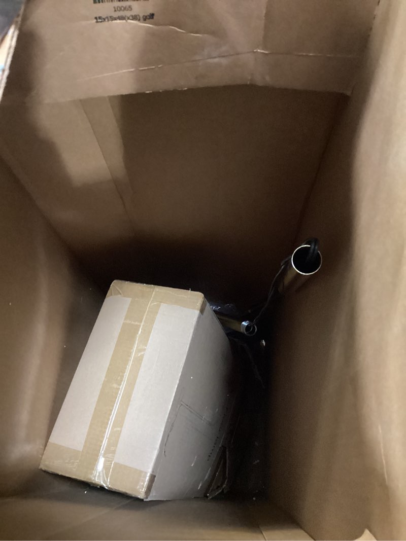 Condition photo showing As Is for Luvkczc Arc Floor Lamp, 71" Tall Standing Lamp with On/Off Foot Switch, Gold Floor Lamp for Living Room with Adjustable Drum Lampshade, Over Couch Arched Reading Light for Reading, Bedroom, Office Gold+White, Fabric Lampshade, ON/OFF Switch