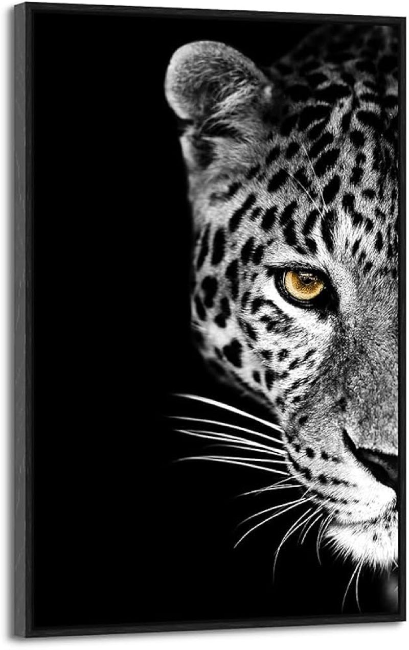 Dream Land Wild Leopard Canvas Wall Art: Black and White Cheetah Print Picture Majestic Animal Portr
