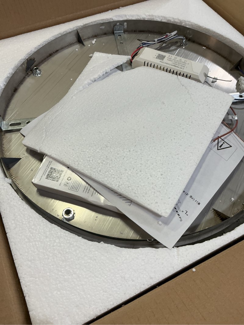 Condition photo showing As Is for Fintonglan 17.7" Dimmable Crystal LED Ceiling Light Fixture Modern Round Chandelier Low Profile Ceiling Lamp with Remote Control for Living Room, Dining Room, Kitchen 48W