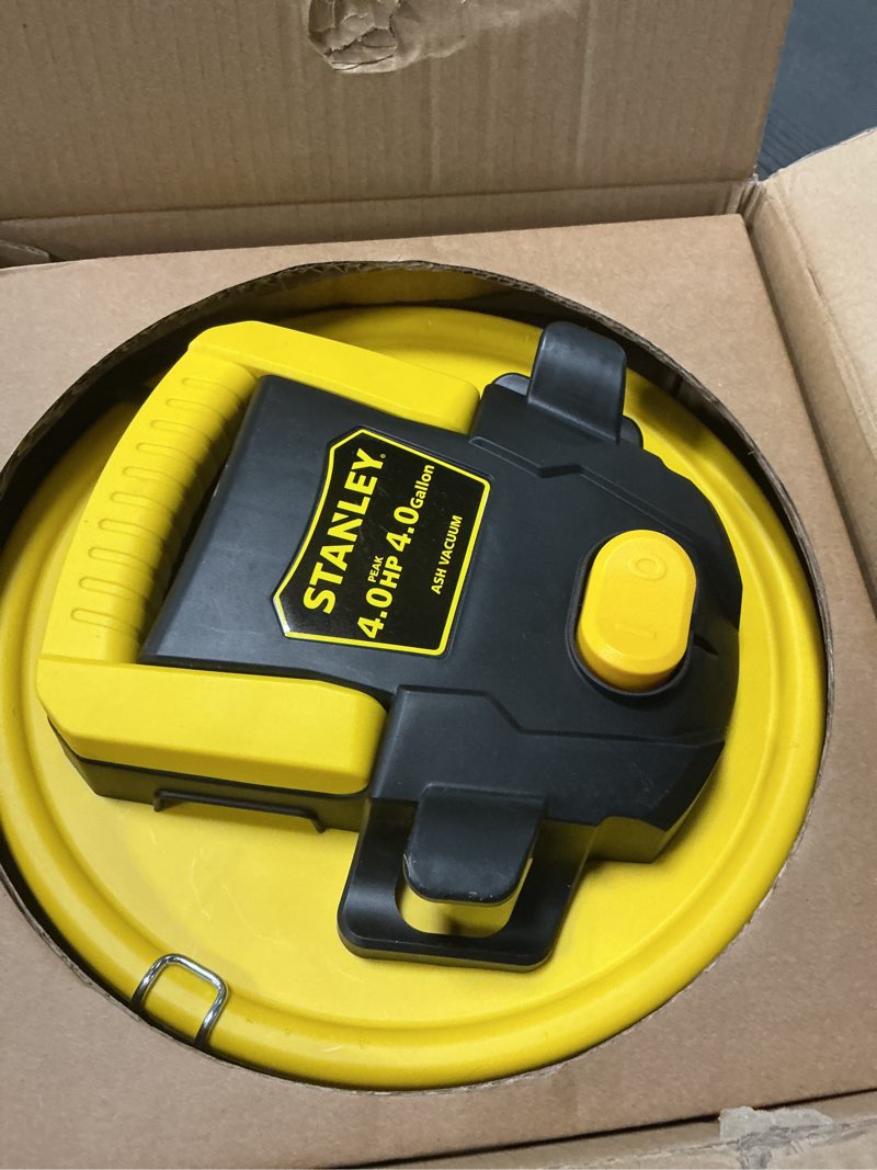 Condition photo showing New/Like New for STANLEY Ash Vacuum Cleaner, Portable 4 Gallon Capacity Ash Vac Canister, Powerful 4 Peak HP Horsepower Motor, Ideal for Pellet Stoves, BBQ Grills, Wood Stoves, Fireplaces, Fire Pits, SL-18184