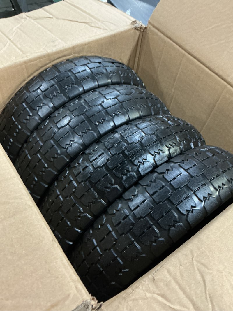 Condition photo showing Good Condition for 13" flat free solid tire, 4.00-6, for gorilla cart, wagon & wheelbarrow, 5/8" bearings, 2.1" offset hub, 4 pack 4pcs
