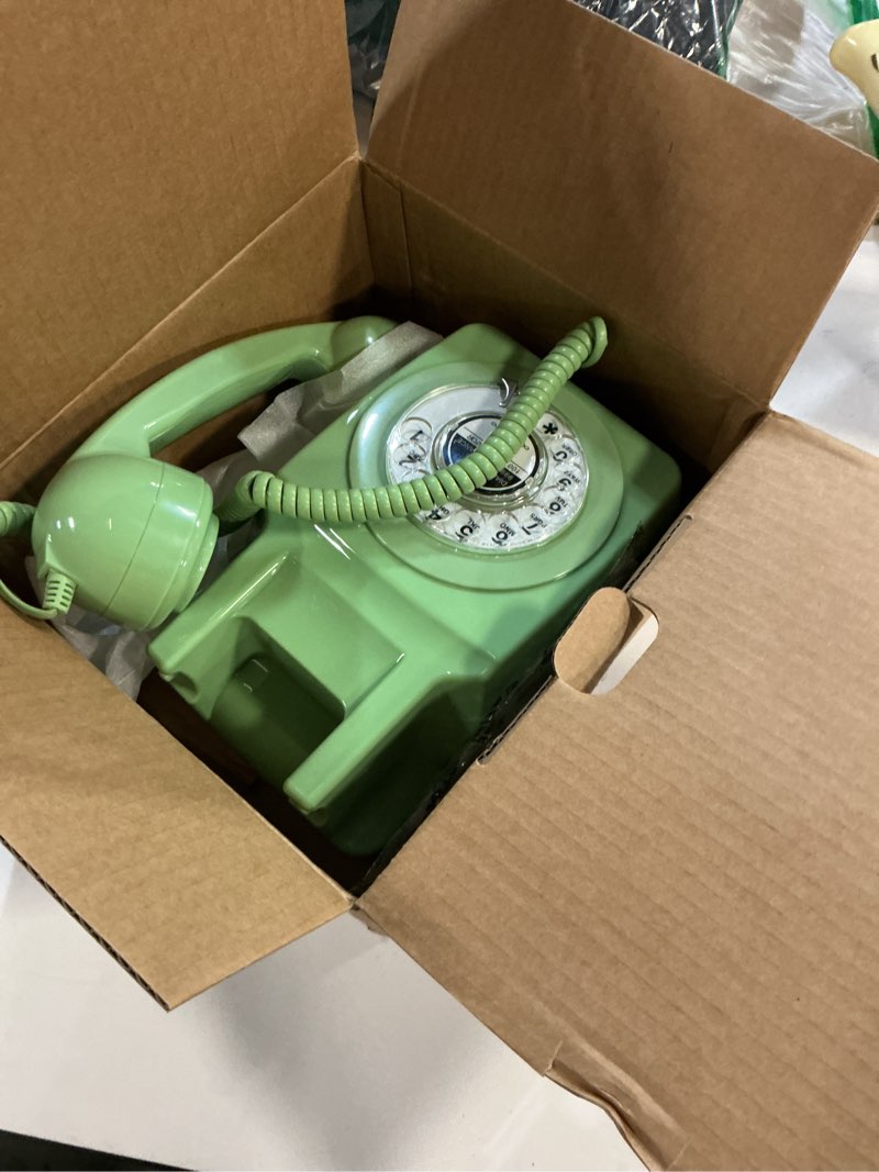 Condition photo showing Good Condition for Retro Landline Telephone, Artisam Classic Corded Wall Phone, Vintage Old Fashion Wall Mount Rotary Dial Phone with Redial Function for Home Office Hotel School Green