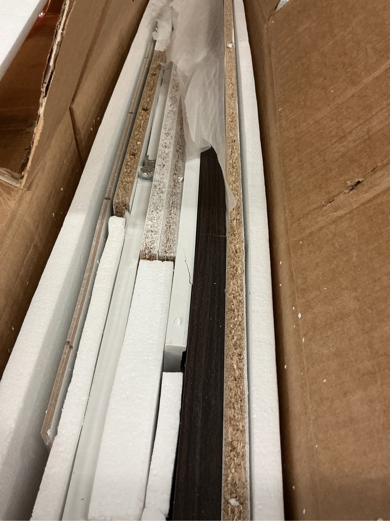 Condition photo showing As Is for Garvee Farmhouse Tv Stand for 65 in TVs, Entertainment Center with Storage and Sliding Barn Doors, Adjustable Shelf Modern Media TV Stand Table for Living Room, Bedroom, White Farmhouse White