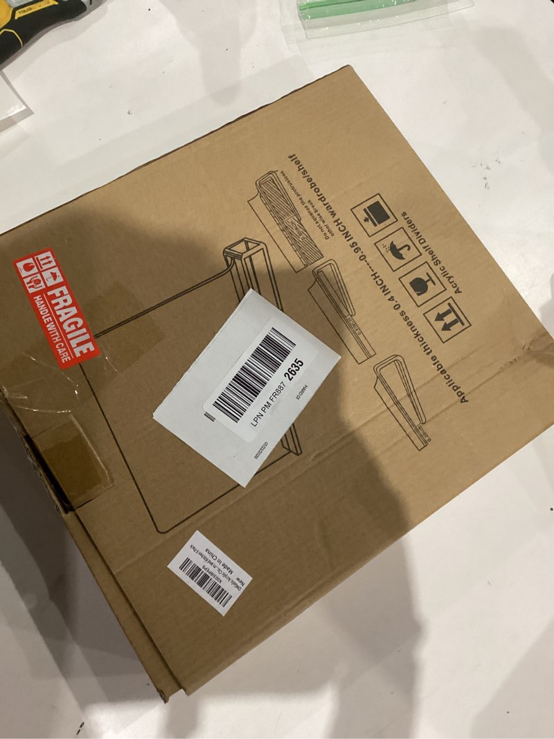 Condition photo showing New/Like New for Acrylic Shelf Dividers for Closet Organization 6PCS Closet Shelf Divider Closet Dividers for Shelves Shelf Organizer for Closet Shelf Organizer For Wood Closet Separator Clear Clear 6Pack