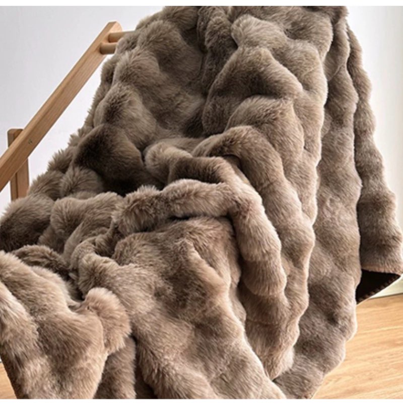 Bunny Blanket for Women, Bunny Blanket for Girls, Soft Faux Rabbit Fur Blanket, The Bunny Blanket for Adults, Soft Fuzzy Faux Fur Throw Blanket, Comfort Warm Plush Striped Blankets (Beige, 50 * 60in)